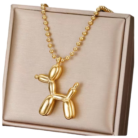 Gold Playful Balloon Dog Pendant Necklace - Picture 1 of 7